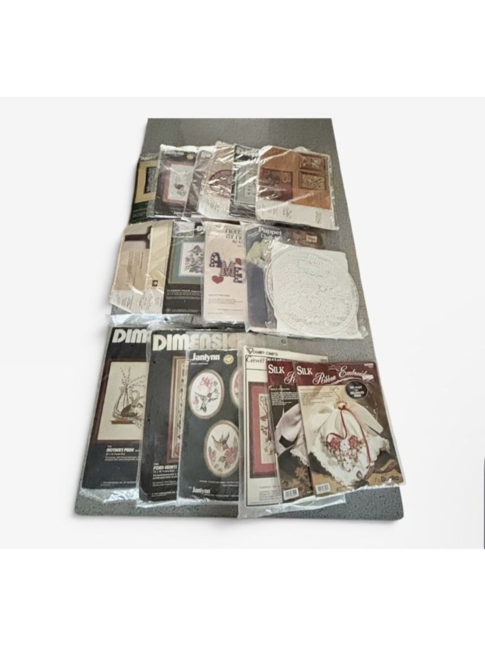 Large Lot New Vintage Craft Kits Cross Stitch Needlepoint Variety See Pics!